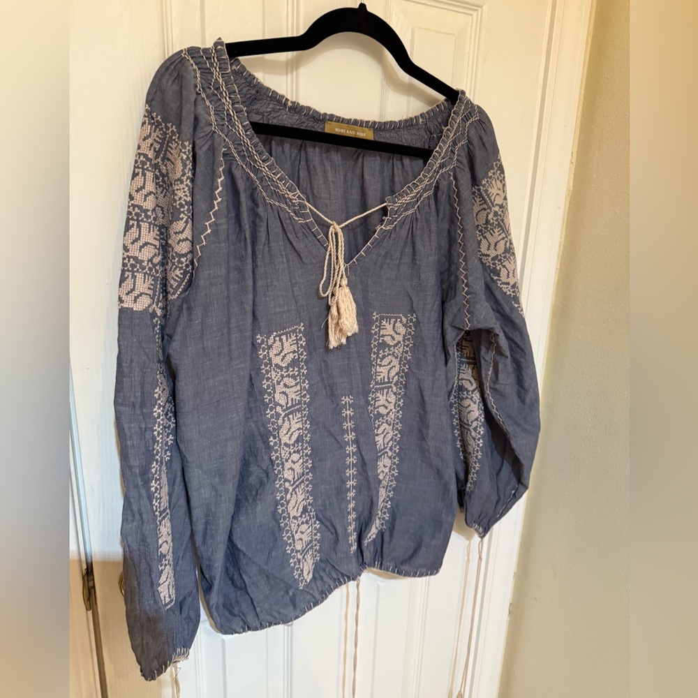 EUC Rose and Rose Embroidered Boho Top